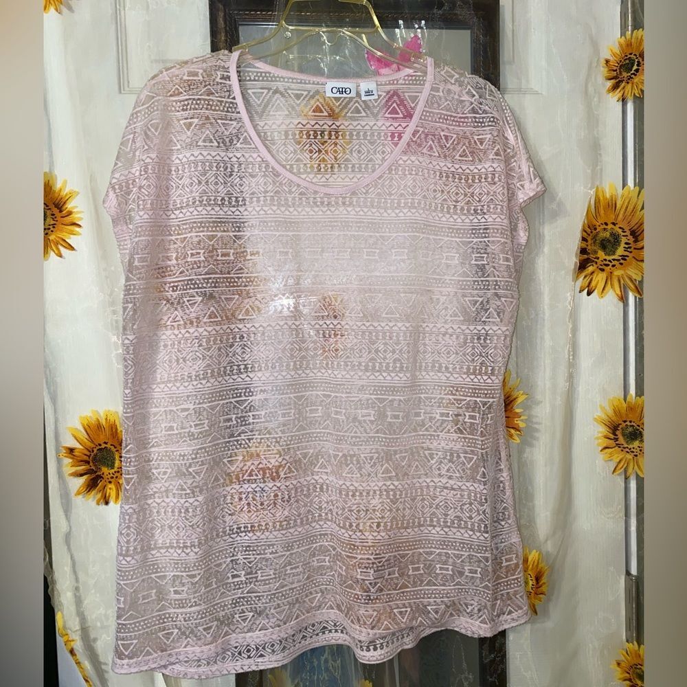 Cato Tribal Sheer Shirt Pink/Peach Size L